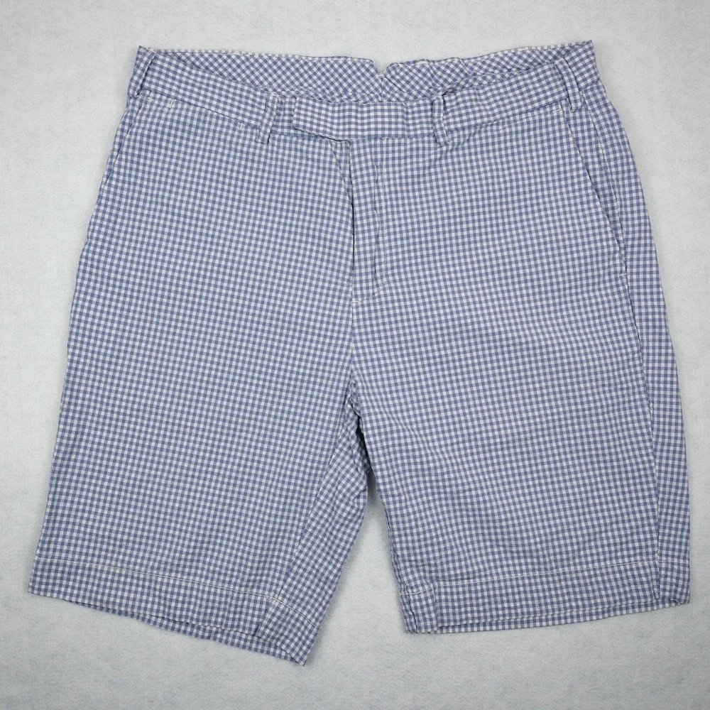 VTG Polo Ralph Lauren Shorts Mens 34 White Blue Gingham Checks Chino Preppy Golf